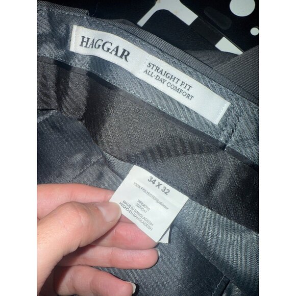 Haggar Mens 34x32 Straight Fit Gray Dress Pants All-Day Comfort Flat Front - Picture 8 of 9